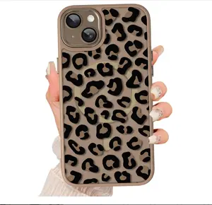 for iPhone 13 Case [Compatible with MagSafe] Cute Cheetah Leopard Print Pattern Design, Slim Bumper Translucent Matte Protective Cover for Women Men, Brown