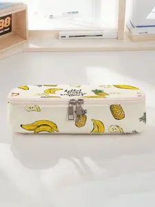 Fruit Pattern Printed Large Capacity Pencil Case, Durable Multi-Functional Storage Bag, Portable Convenient Zipper Box for School Office Study Supplies