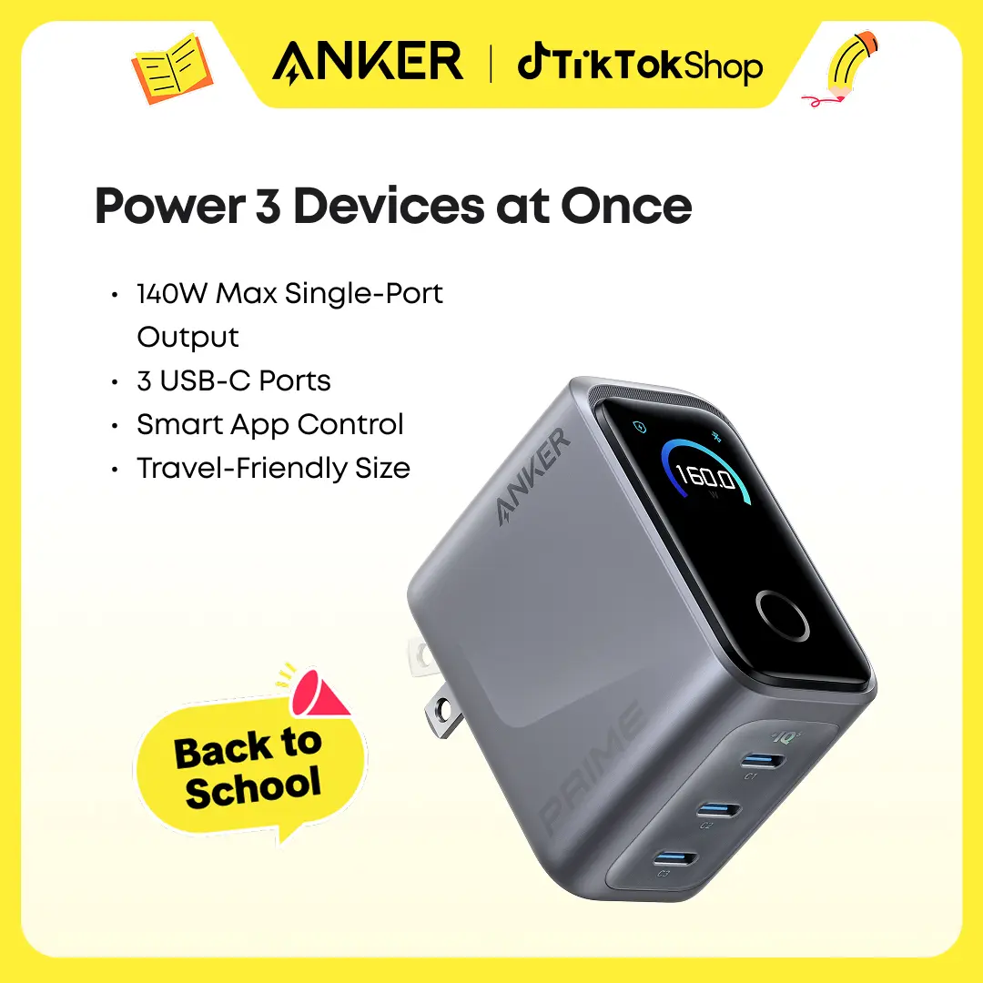 [Limited Offer]Anker Prime Charger, 160W 3-Port Compact USB-C GaN Charger Block, Smart Display and Touch Control, 140W Max Single-Port Charging, for MacBook, iPad, iPhone 17 / 16 / 15 Series, and More sohochic