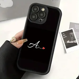 'A' Initial & Heart Pattern Case for iPhone 17 Pro Max 16 15 14 Plus 13 12 Mini 11 Air X XS Soft TPU Rubber Camera Protection Rugged Cover Valentine's Day Gift 2D Printing