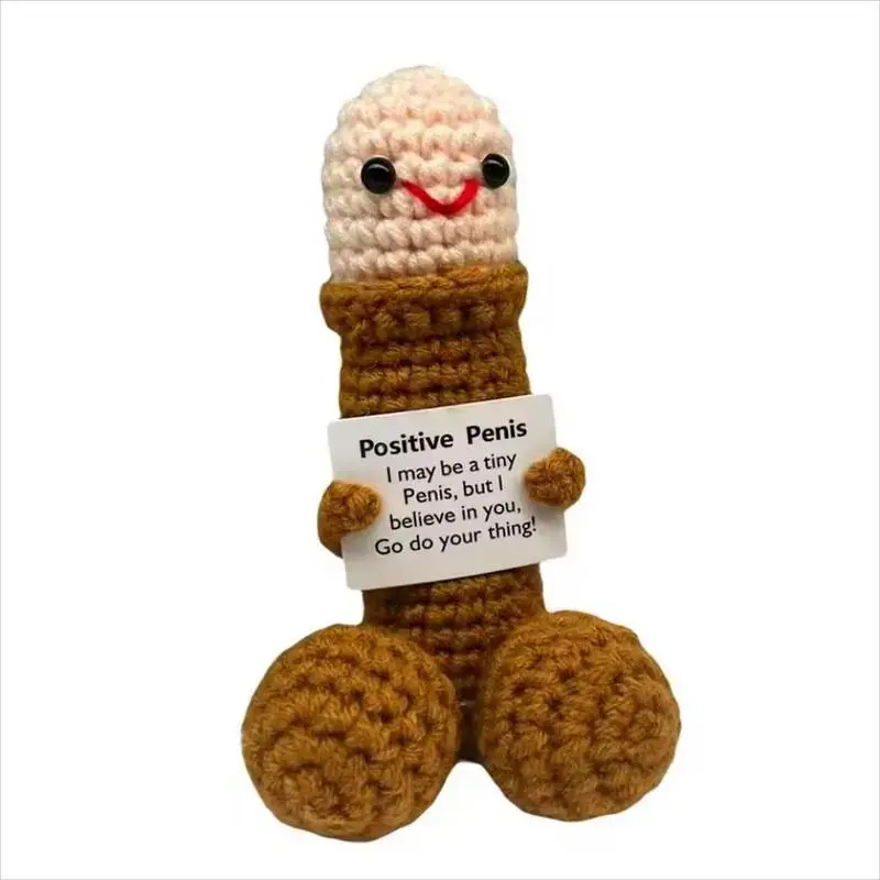 Funny Emotional Cute Crochet Doll, 1 Count Creative Knitted Decor with Positive Message Card, New Year Birthday Gift,Gifts Boyfriend,Fun Desk Decoration, Inspirational Gift for Friends Women，Support Plushies,Cuddly Doll Gift