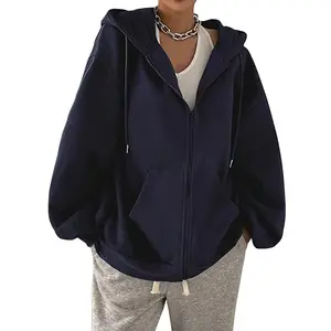 Women's Solid Zip Up Hooded Sweater Cardigan, Casual Long Sleeve Jumper Cardigan for Fall & Winter, Women's Knitwear for Daily Wear, Tops