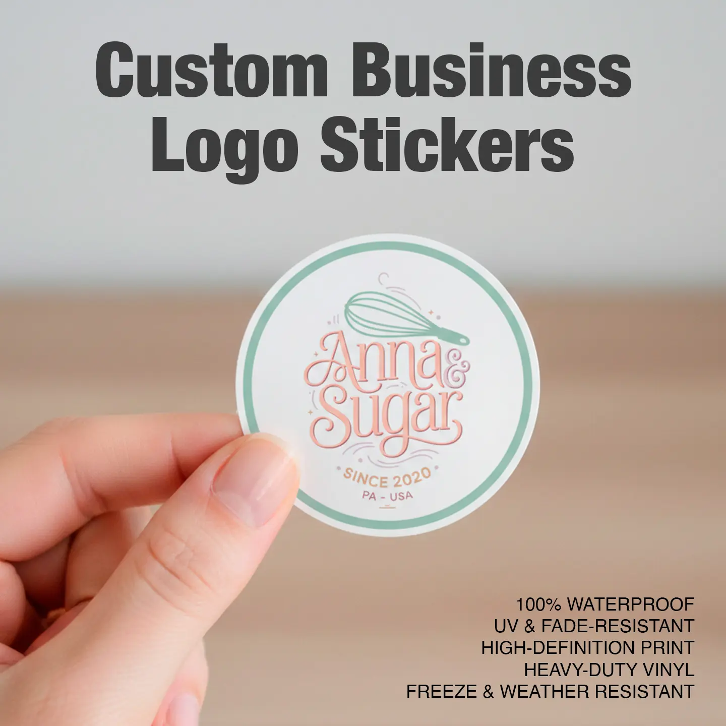 Custom Business Logo Self Adhesive Stickers - 100 Pack Waterproof Vinyl Decals, UV & Fade Resistant, High-Definition Custom Name Decals for Office Branding & Packaging, Custom Name Decal