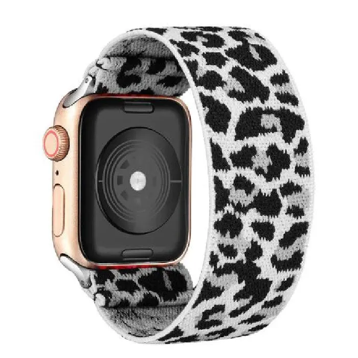 Leopard Elastic Apple Watch Band - Snow Leopard