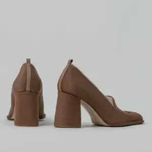 Sugarhill Cheryl Loafer Pumps Triplpoint - Stylish Brown Calf Hair Heeled Shoes for Women, 75mm Haircalf Block Heel, Modern Retro Design, Made in Italy