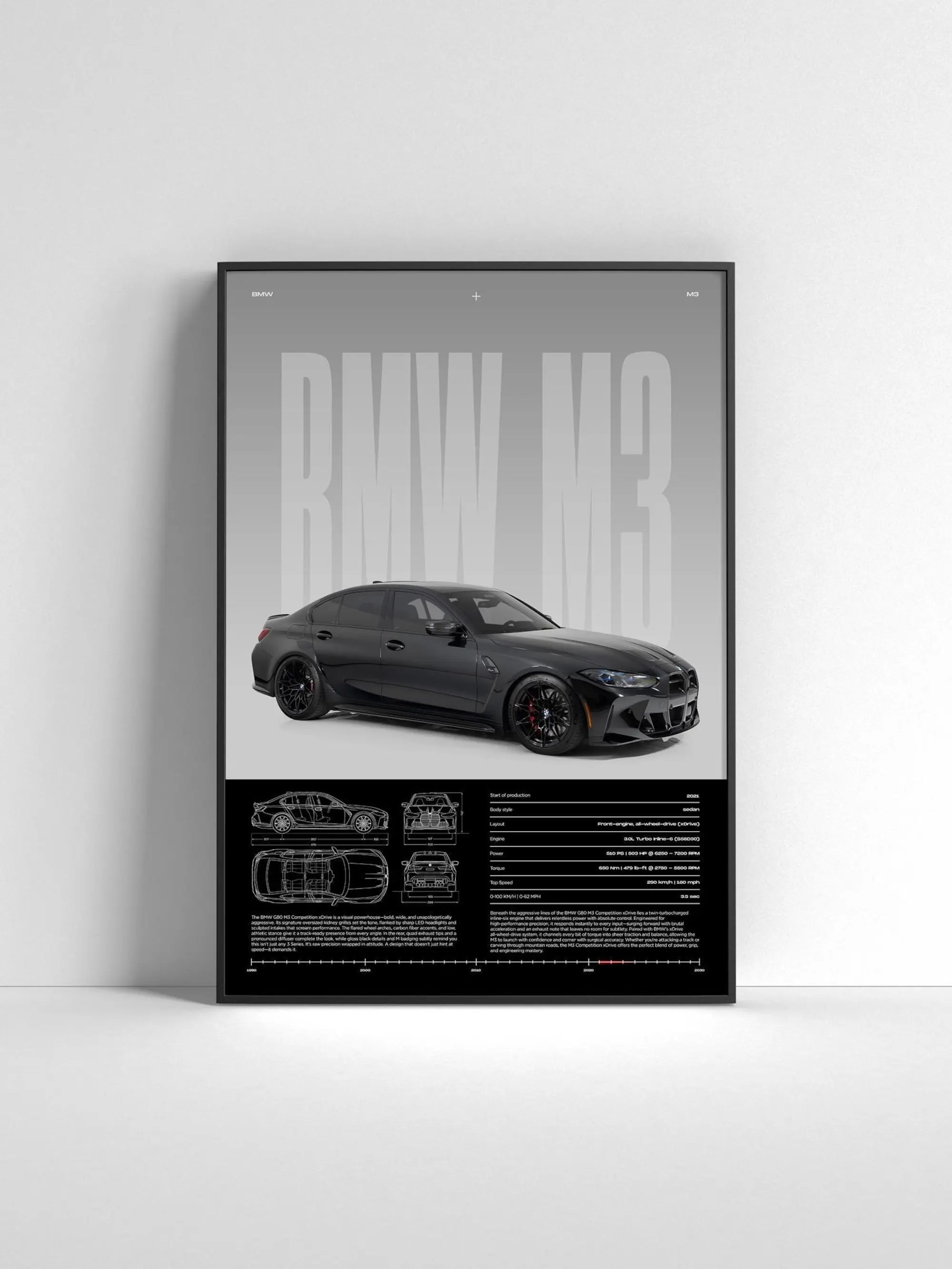 BMW M3 G80 Competition Poster Luxury Sports Sedan Wall Art Modern Performance Car Print Gift for Car Enthusiast Car Print Car Poster