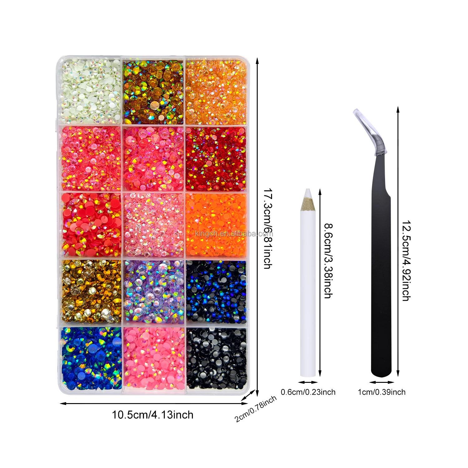 US Warehouses 15pcs in Box Resin Rhinestones for Cloth Holiday Nails Face Hair Tumbler  Different Sizes Resin Rhinestones