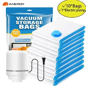 Kasardy Vacuum Storage Bags with Electric Pump - Set of 2 Large 4 Medium 4 Small Bags for Clothing Comforters Pillows Towels & Blankets Perfect for Seasonal Storage Space Saving Design - Organiser