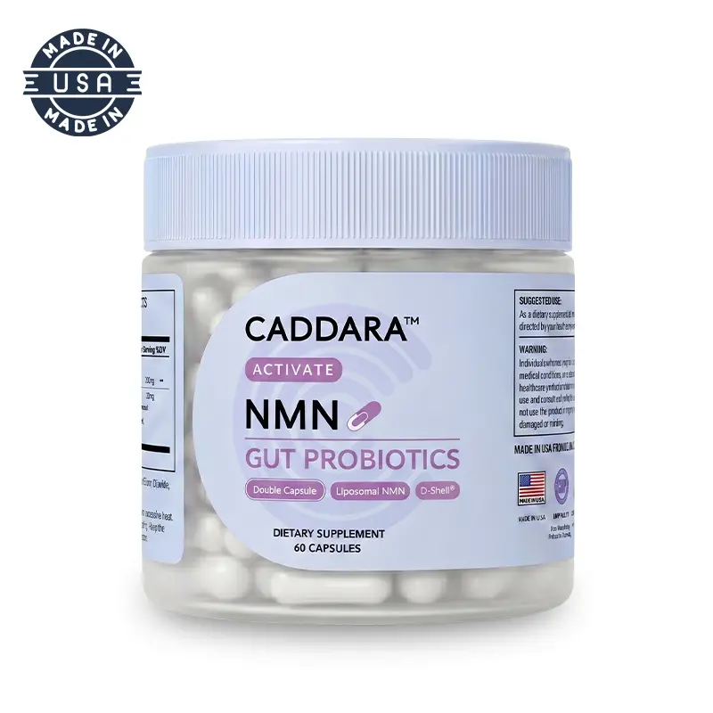 Caddara Gut Health Probiotics NMN Supplement | Clean Liposomal 300mg Vitamins, Double Capsules with Spermidine, For Gut Support and Cellular Boost, NAD+ Alternative, D-Shell Delivery | 60ct