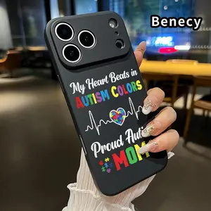 Straight Edge TPU Phone Case for iPhone 17 15 16 14 Pro Max 13 12 11 XR XS Plus Air E Autism Love Tribute Pattern Drop Protection Shockproof Soft Liquid Silicone Smartphone Cover