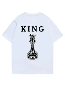 Fashion Streetwear Metallic Chess King Graphic Short Sleeve T-Shirt, Trendy "KING" Print Casual Tee for Sports and Daily Wear, Soft Breathable Fabric, Classic Crew Neck, Unisex Tops for Men and Women