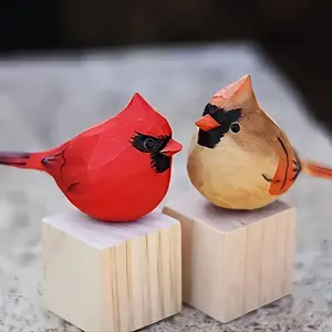 2 Red Cardinal Statues, Handmade Wooden Carved and Painted Bird Figurines, Various Bird Home Decorations, Best Gift for Bird Enthusiasts, Suitable for Birthdays, Christmas Gifts, Ideal for Family and Friends