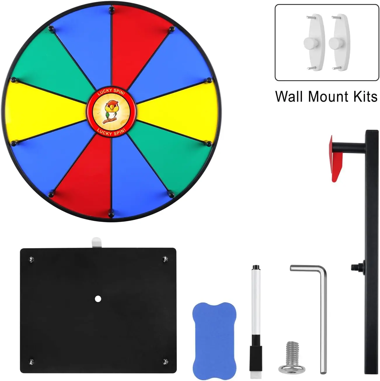 Prize Wheel Tabletop or Wall Mount Fortune Spin with Dry Erase Marker and Eraser for Engaging Home Parties Trade Show Carnival Events (12'' 10slots)
