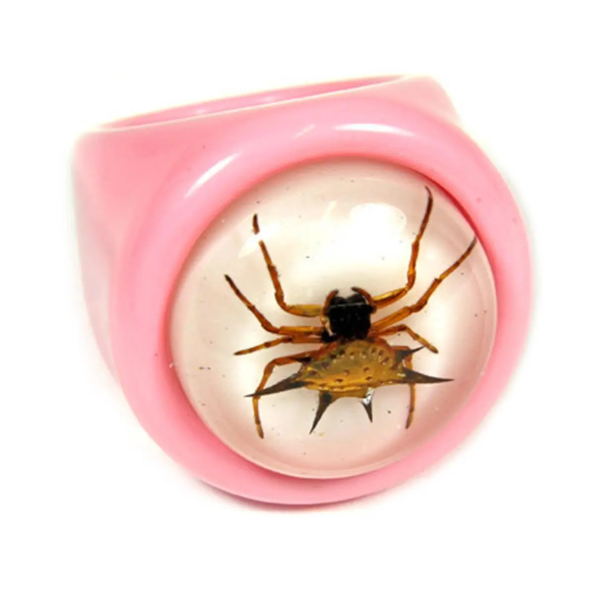 Spiny Spider Ring in Pink Acrylic, Animal Statement Piece with White Background, 1 x 1-3/16 in. Top, Size 7, Animals, Accessories For Women