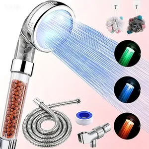 High Pressure Shower Head with Handheld, 3-Mode Temperature-Controlled Water Saving Filtered Shower Head with Hose, Bracket & PTFE Tape, Water Softener for Dry Hair & Sensitive Skin