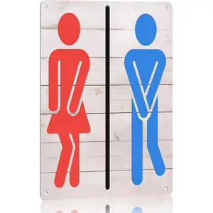 Funny Men & Women Restroom Symbols 12x8 Inch Aluminum Metal Sign - Humorous Bathroom Wall Decor for Home, Office, Bar, Restaurant, and Public Restrooms - Novelty Tin Sign Gift for Hosts & Business Owners