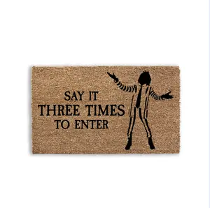 Beetlejuice Halloween Door Mat - "Say It Three Times To Enter" Funny Text Design for Festive Entryway Decor - Handcrafted in Tomball TX with Unique Flocking Process