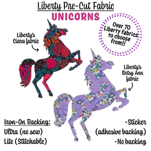 Unicorn Patch: Liberty of London  fabric Iron-On Applique, Easy No-Sew or Stitch-Able