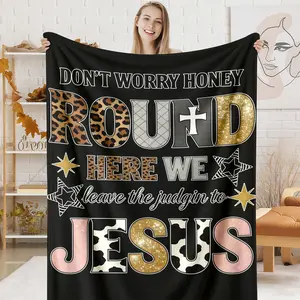 Western Christian Jesus Quote Flannel Fleece Throw Blanket, Soft Warm Cozy Plush Blanket, Lightweight Breathable Blanket for Sofa, Bed, Church and Gift, Religious Home Decor