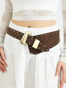 Boho Western Belt for Women, Vintage Irregular Brass Buckle, Chunky Rodeo Belt, Y2K Style, Party, Casual, Beach, Summer