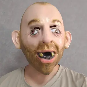 PATYGR Halloween Weird Latex Mask for Men Full Head Cover with Beard Realistic Old Man Face Design Durable Material Versatile Prop for Cosplay Masquerade Rave Party
