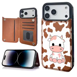 Cow print Pattern Phone Cases,Compatible For SAMSUNG GALAXY S22 S23 S24 ULTRA PLUS Premium Leather Flip Wallet with Card Bag Holder Women Gift ,Black Brown Pink,  Shockproof Anti-Drop Full Protection Cover Shell Casing