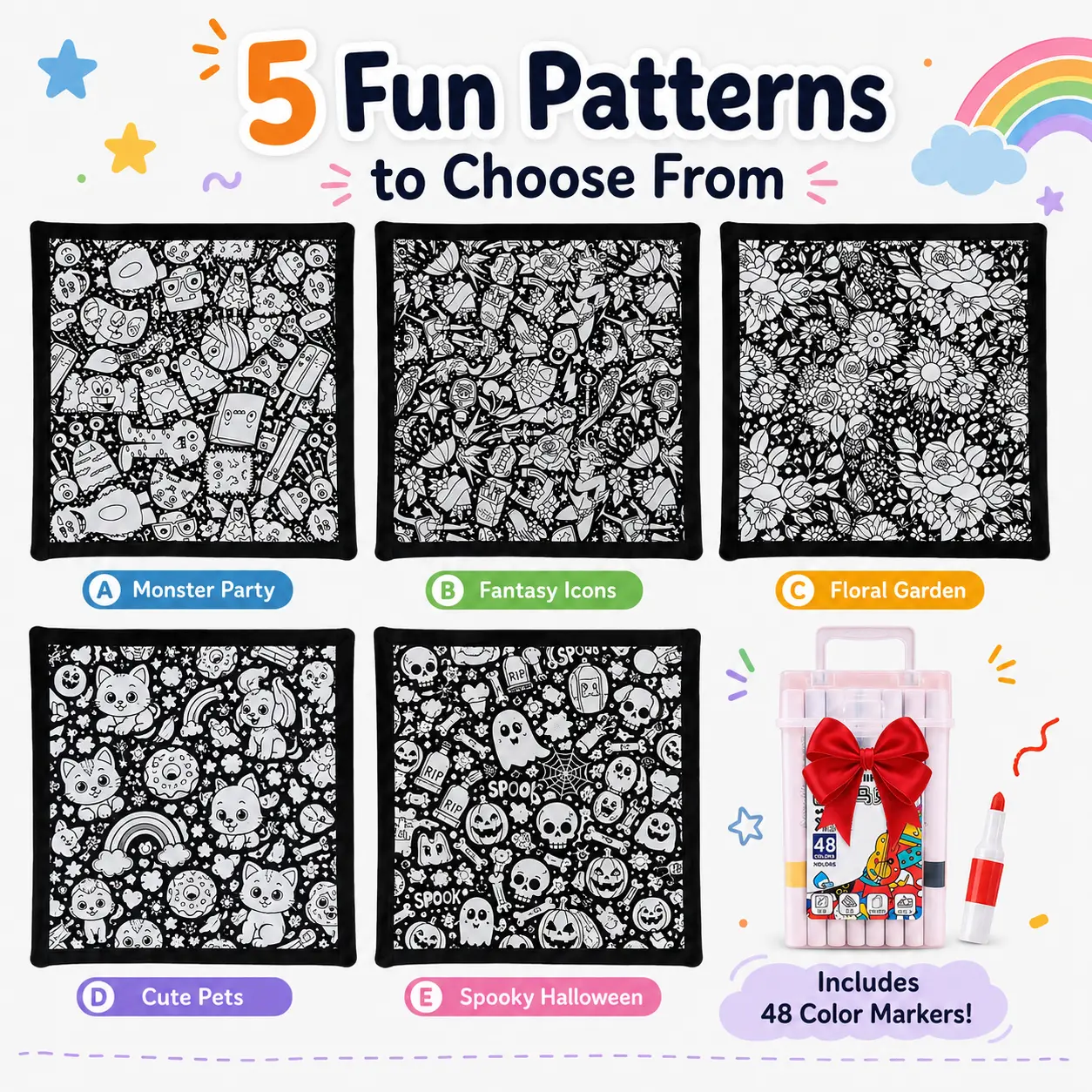 Halloween Gift: Doodle Mat for Kids—Doodle Mat for Children's Drawing Practice—Coloring Mat with Markers Included