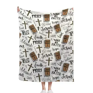 Super Soft Christian Bible Jesus Throw Blanket Premium Fleece Lightweight Christianity Scripture Bed Blanket Cozy Warm Blankets Photo Personalized