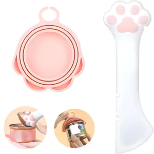 Dog and cat Food Lids & Spoons, Can Opener Set with Cover, Cute Paw Shape Opener Spatula Cat Wet Food Spoon | Universal BPA Free Silicone Covers for Dog Cat Cans Feeding cat water fountain