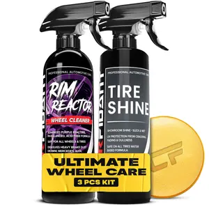 Rim Reactor with Tire Shine Wheel Care Kit - 3 PCS Ultimate Wheel Cleaner & UV Protection for All Wheels & Tires Vehicle