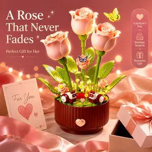 Magical Blooming Rose Building Set with Electric Moving Petals Interactive Sound LED Light, with Magic Spray Bottle and Dual Motion Modes Diy Model Kit, Unique Valentine's Day Mother's Day Birthday Gift for Mom Grandma & Wife Kids , Child Toy, 334PCS