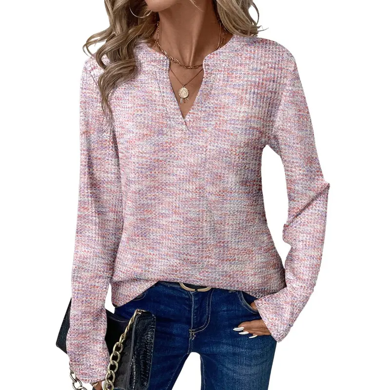 Dokotoo Womens Waffle Knit Tops V Neck Long Sleeve Shirts Henley Dresy Casual Blouses Fall Outfits 2026