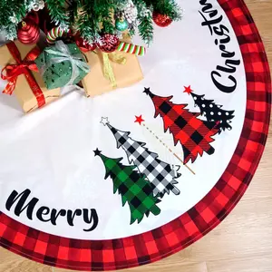Christmas Tree Skirt 48 Inch Red Rustic Xmas Tree Skirt with Snowflake, Black Red Buffalo Plaid Christmas Tree Skirt Ornaments for Merry Christmas Holiday Party Decorations Indoor Outdoor