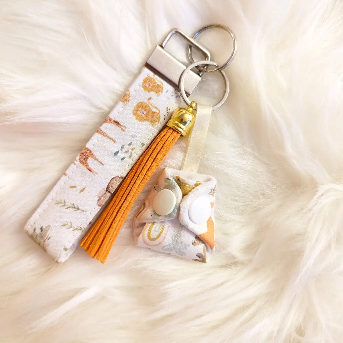 Mama Keychain with Wristlet, Tassel, and Mini Cloth Diaper