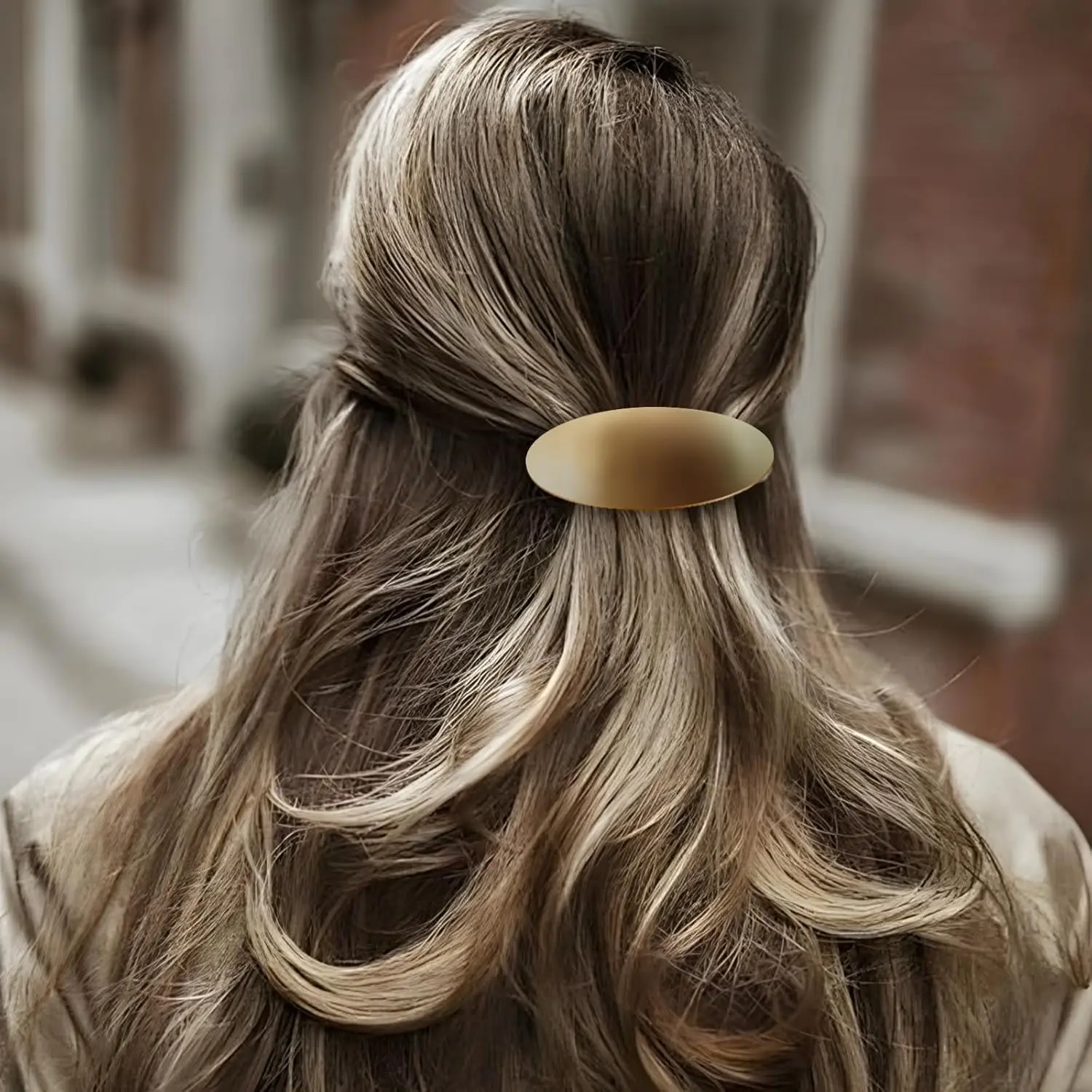 Gold Long Oval Barrette Machete Jumbo Oval Barrette in Alabaster – MACHETE main image 4