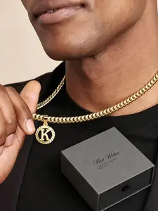 Trendy Hollow Out 26 Letters Necklace, Unisex Cuban Chain, Cuban Link Necklace, Gift Box Packing Casual Fall Winter Jewelry, Perfect Holiday Gift