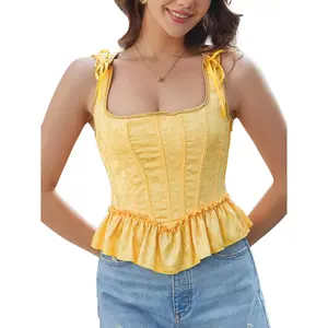 Women's Vintage Corset Lace-Up Fishbone Print Vest Renaissance Pirate Costume Golden XL