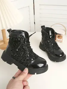 Girls' Sequin Boots, Soft Sole Anti-Slip, Side Zipper, Bling Design, Perfect for Stage and Daily Wear, Spring & Fall Fashion