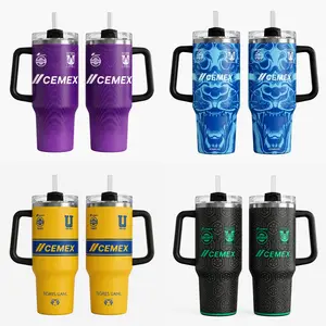 Tigres UANL 40oz Insulated Tumbler with Handle and Straw, CEMEX Jersey Style Stainless Steel Travel Mug, Mexican Soccer Fan Cup, Reusable Water Cup for Iced Coffee, Hot Cold Drinks, Game Day Gift
