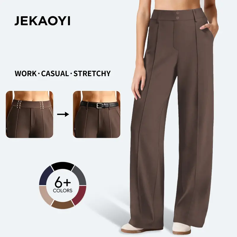 JEKAOYI Womens High Waist Straight Leg Casual Work Pants Stretch Trousers with Pockets and Belt Loops