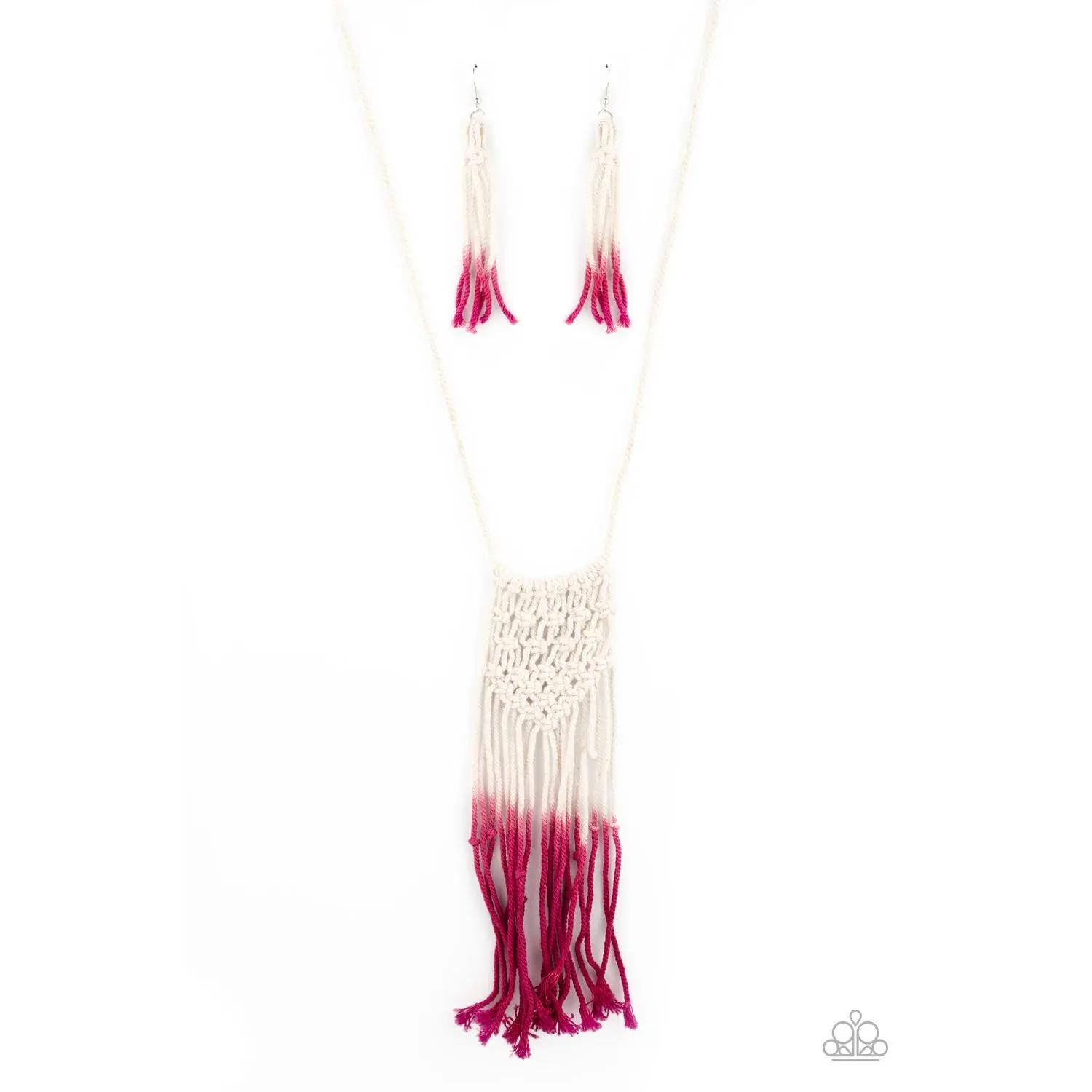 Pink Adjustable Sliding Knot Closure Costume Necklace A017 - White-to-Pink Gradual Fading Twine Cording Casual Daily Fashion Jewelry Accessory, Gradually Fading