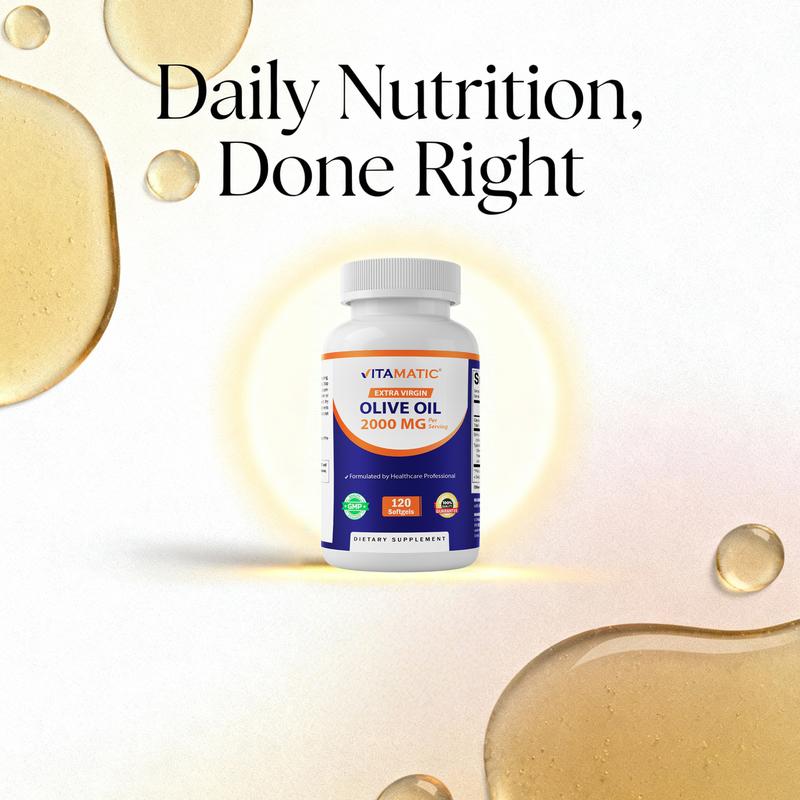 Vitamatic Extra Virgin Olive Oil 2000 mg Per Serving 120 Softgels - Great Source of Omega 6 & 9 Pure Natural Ingredients for Health