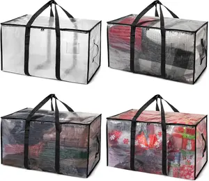 4 Pack Heavy Duty Moving Storage Bags – Clear Packing Totes with Zippers for Dorm & Home Organization