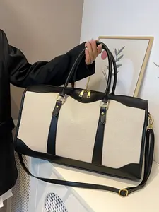 Large Capacity Travel Tote Bag, Color Blocking Tote Bag, Fashionable Duffel Bag, Hardware Zipper, Suitable for College Students, Business Trips, Men's and Women's Tote Bags, Travel Essentials Bag