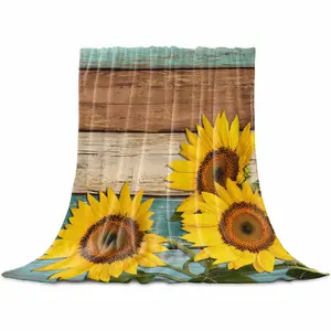 Sunflower Throw Flannel Blanket for Couch Sofa Bed, Yellow Spring Flora Botanical Teal Brown Wooden Microfiber Soft Fleece Blankets All Season Warm Cozy Bedding for Women Men Kids,