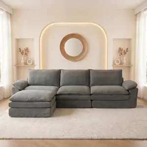 118-inch Modular Cloud Fabric Sofa, Deep Seat Design in Chenille with Free Ottoman and Matching Throw Pillows, Convertible to Sofa Bed, Multi-functional Lazy Combination Sofa for Living Room