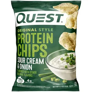 Quest Nutrition Protein Chips Sour Cream & Onion Flavor 12 Pack 18-19g Protein Low Carb Keto Friendly Snack Original Style Salt Corn Dry Crispy