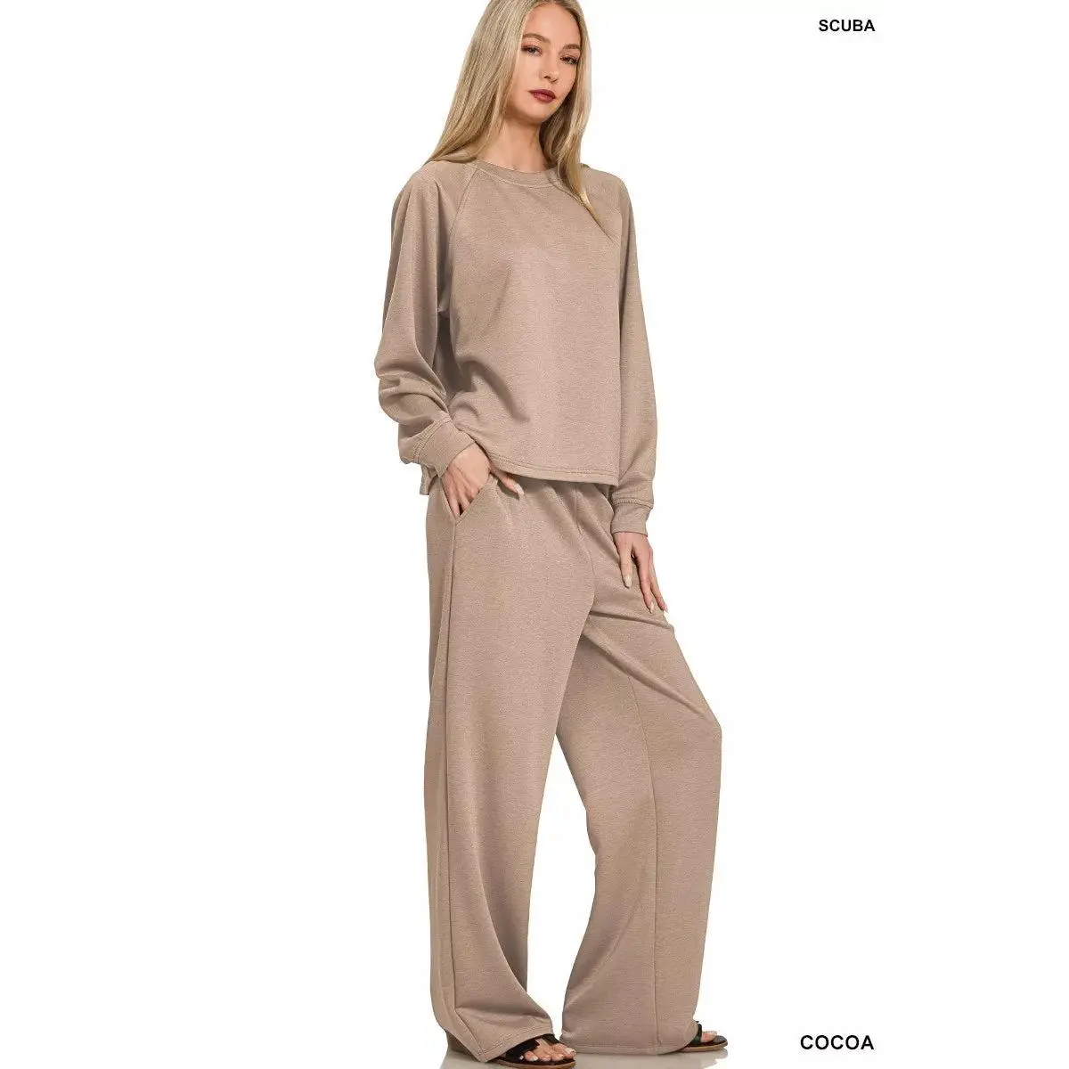 Zenana Scuba Crewneck Sweatshirt and Pants Set