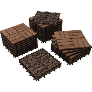 Costoffs 27-Pack Interlocking Wood Deck Tiles, 12.5"x12.5" Waterproof Acacia Wood Flooring for Outdoor Patio, Garden, Poolside & Indoor Decor