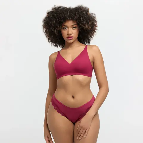 Women's Wire-Free Padded V-Neck Comfort Bra, Wireless Fabric Underwear for Daily Wear